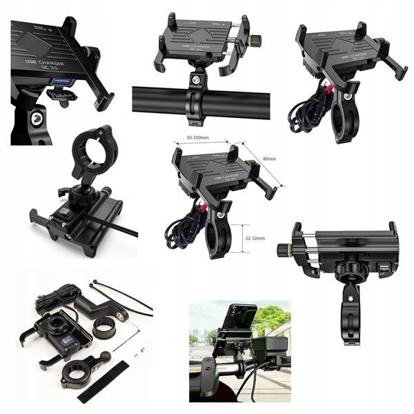 BIKETEC UCHWYT MOTOCYKLOWY Z ŁADOWARKĄ USB 3.0 NA TELEFON MONTOWANY NA KIER