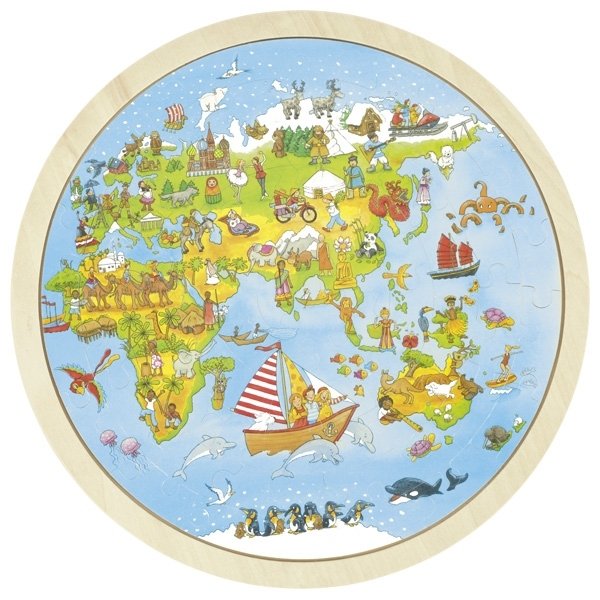 Drewniane puzzle mapa świata Dwustronne Peggy Goki