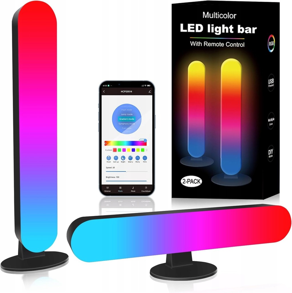 inteligentne listwy świetlne LED, 2 szt., lampki RGB
