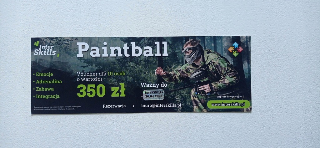 Voucher Paintball o Wartości 350 zł Dla 10 Osób ważne do 30.04.2024