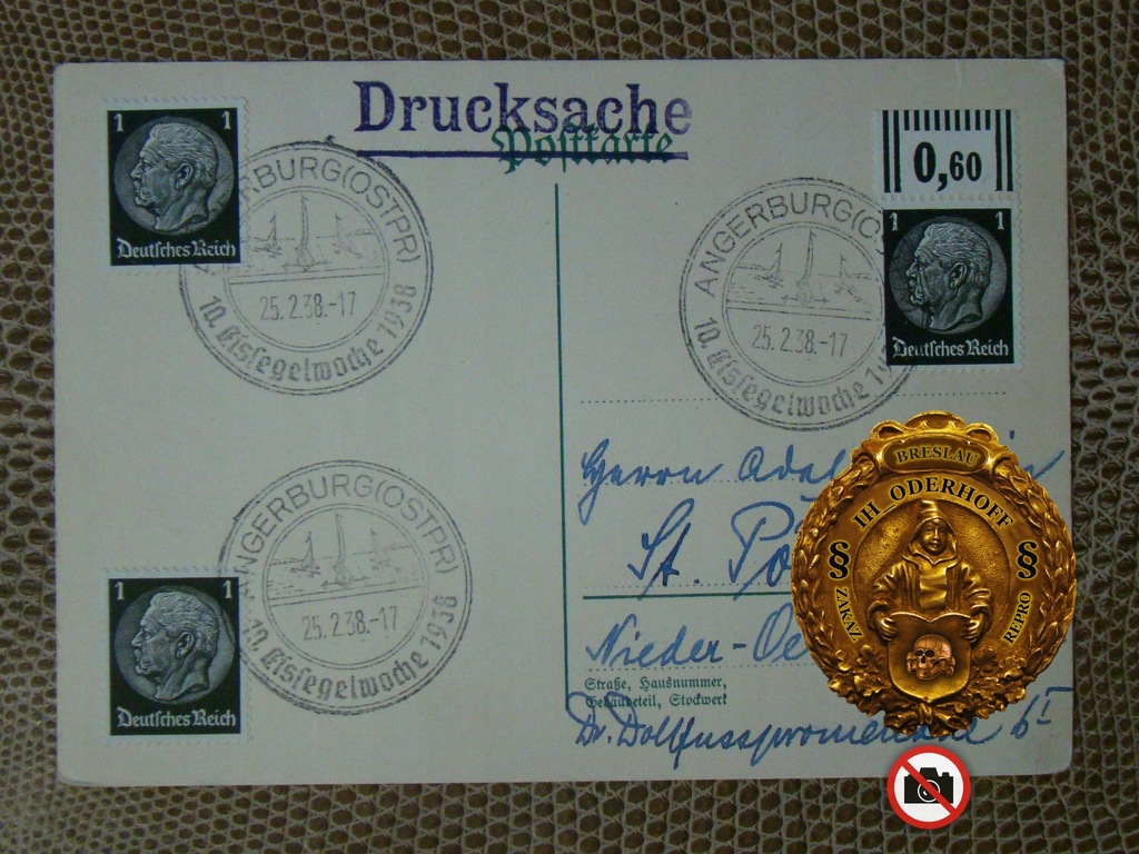 1938 Angerburg Stempel Eissegelwoche Lux D3036