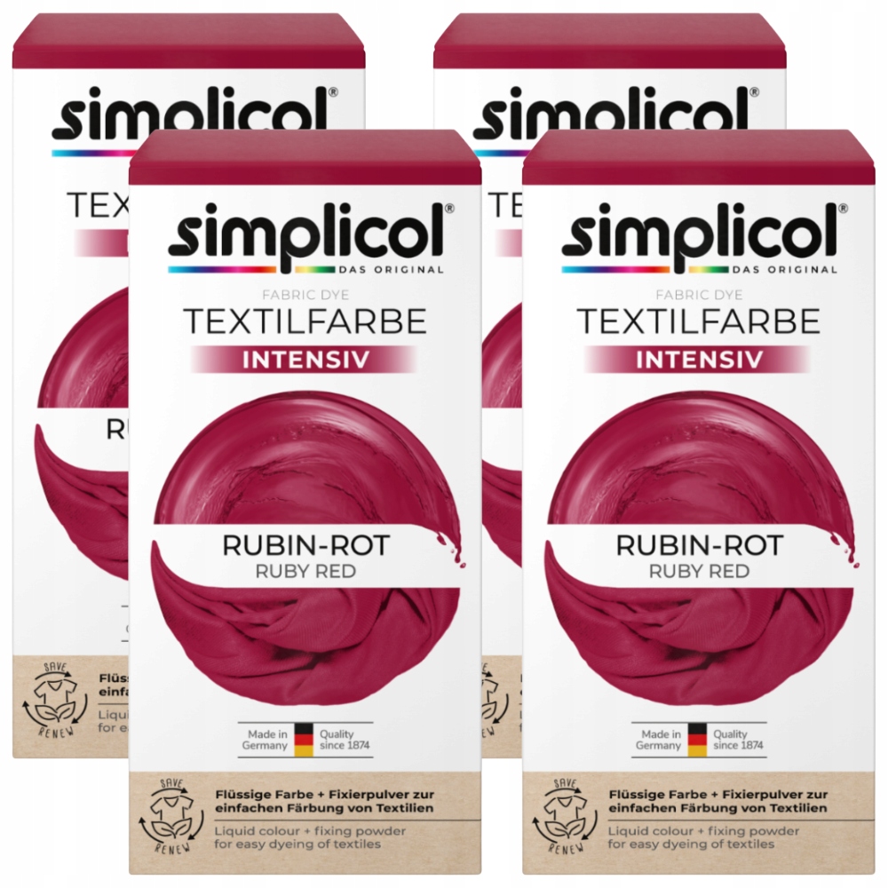 Simplicol Intensiv Barwnik do Tkanin Rubin-Rot Rubinowoczerwony 4 sztuki