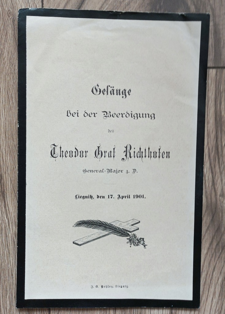 NEKROLOG GENERAL GRAF RICHTHOFEN .. LEGNICA 1901