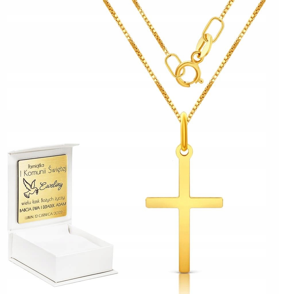 łańcuszek cudowny krzyż komunia chrzest złoto