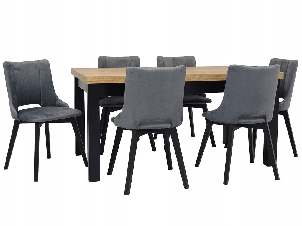 Stół 90x160/210 cm + 6 krzeseł szare BELLA WYBÓR