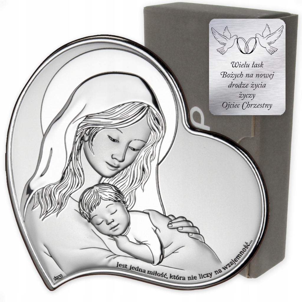 Obrazek Srebrny Matka Boska z dzieciątkiem Chrzest