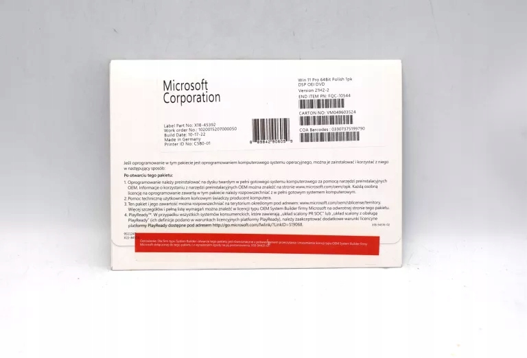 SYSTEM MICROSOFT WINDOWS 11 PRO PL 64BIT 21H2 DVD