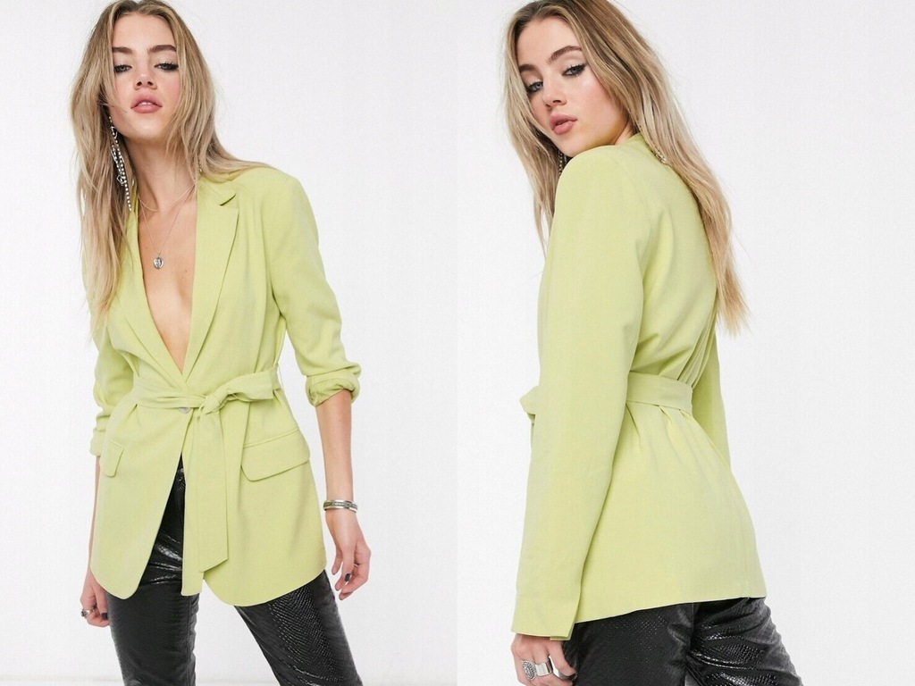 BERSHKA zielony damski blazer z wiązaniem S/36