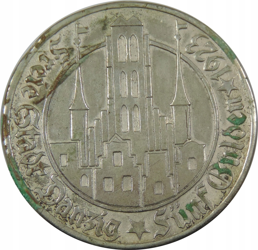 MONETA SREBRNA - WOLNE MIASTO GDAŃSK - 5 GULDENÓW 1923 -OE3854