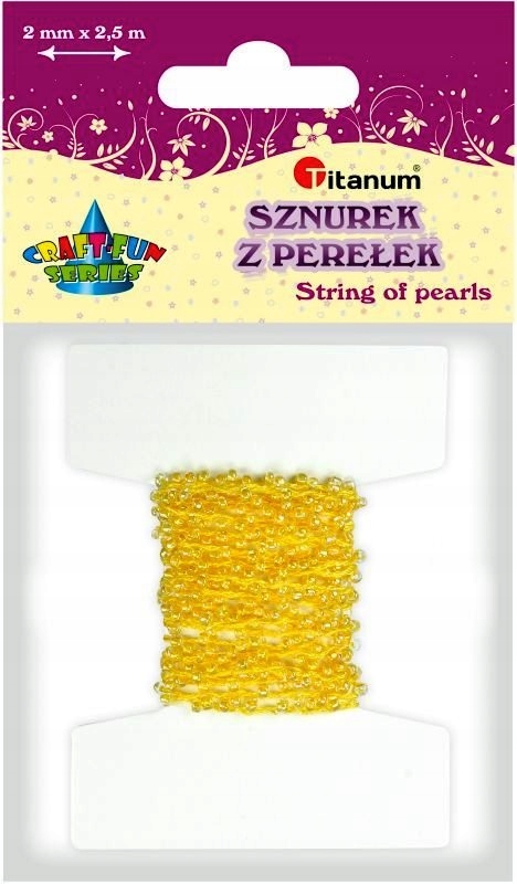 Sznurek koralików 2mm/2,5m.żółte