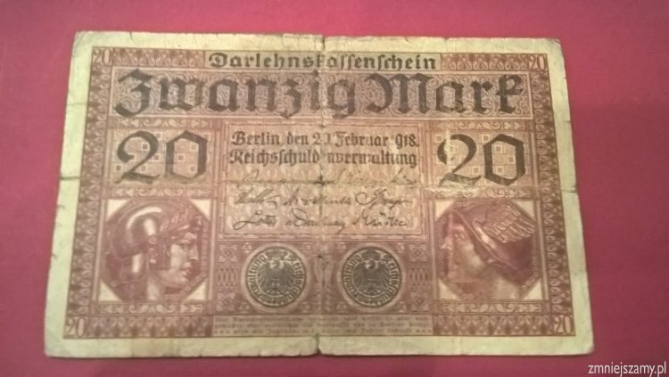 Niemcy - Oryginalne 20 marek z 1918 roku seria S