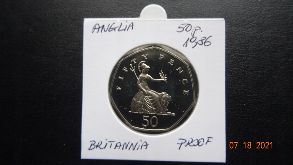 Anglia 50 pensów 1986 Britannia proof