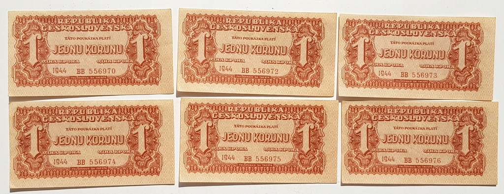 1 korona 1944 x 6 numery po kolei
