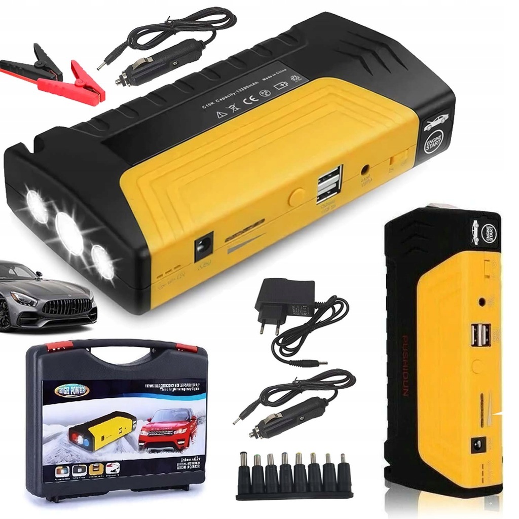 URZĄDZENIE ROZRUCHOWE DO SAMOCHODU POWERBANK 6000MAH Z KABLEM USB 3 W 1