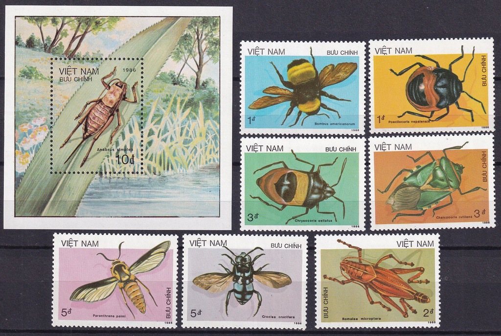 1986 Wietnam owady Mi 1794-1800 + blok 53 **