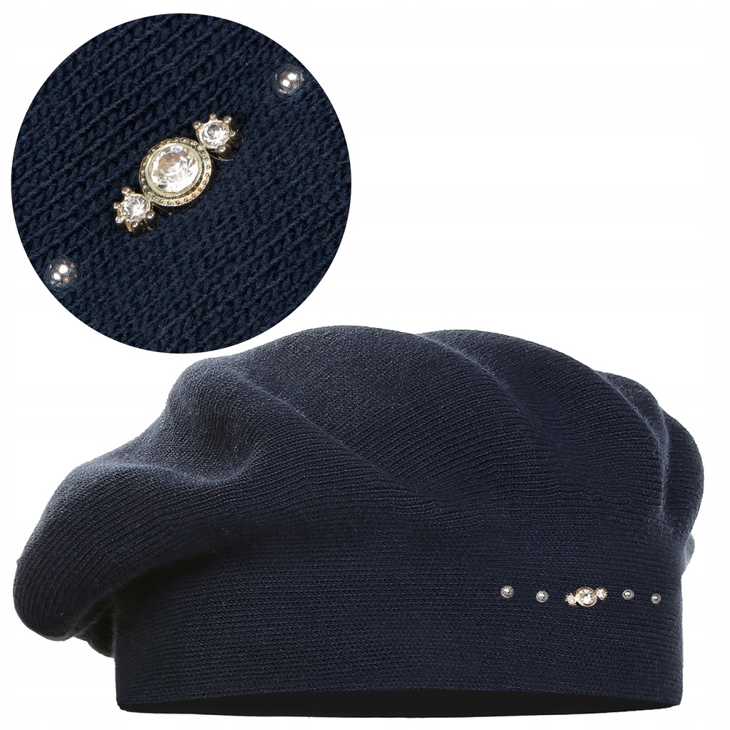 GRANATOWY BERET KLASYCZNY DAMSKI ELEGANCKI ZIMOWY PRODUKT POLSKI MAJKA