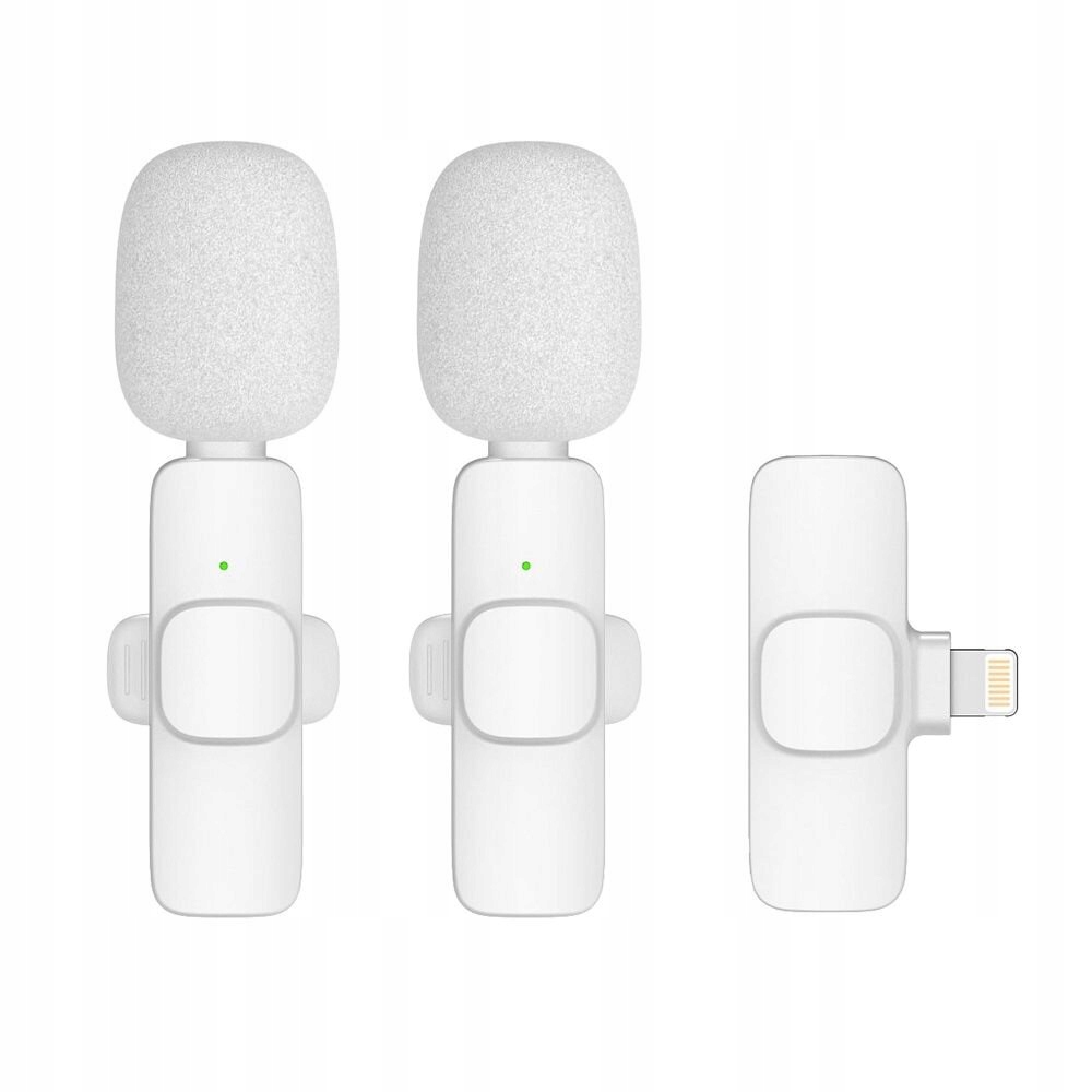 Mikrofon krawatowy bezprzewodowy Lightning podwójny K1 biały - 2 sztuki