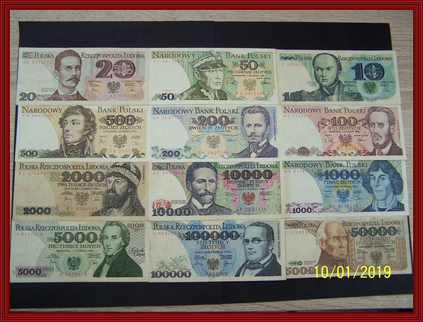 POLSKA * ZESTAW 12 SZTUK BANKNOTÓW *10 - 100000 ZŁ