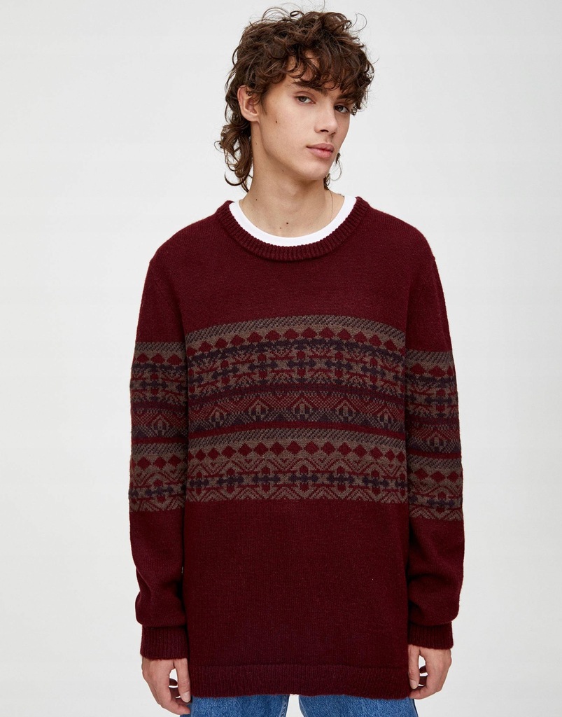 10O087 PULL & BEAR_MK7 BORDOWY SWETER WZÓR__XS