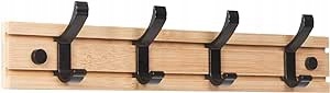 Wieszak Ścienny 4 Haczyki Przesuwne drewniany 40cm