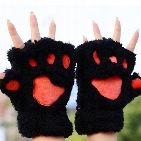 2 pary pluszowe rękawiczki z łapą kota
