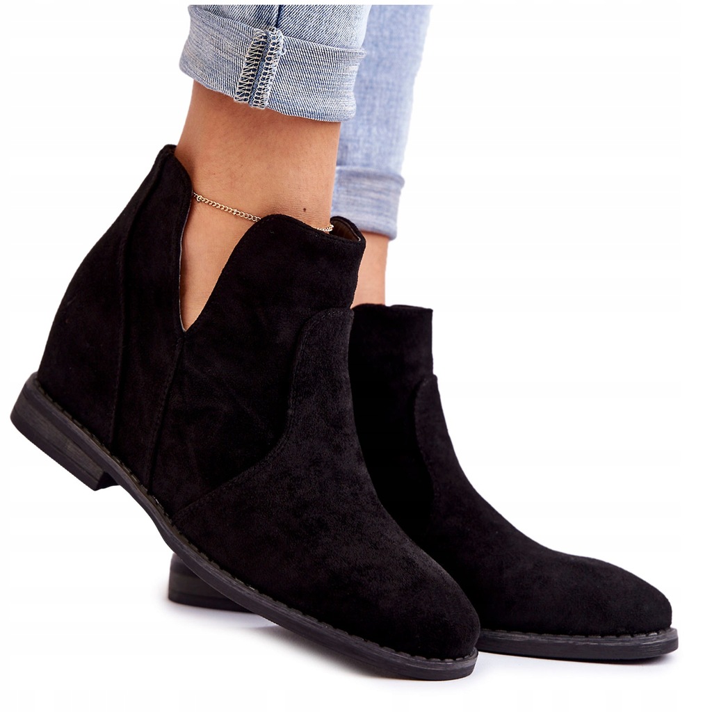 ZAMSZOWE BOTKI UKRYTY KOTURN WSUWANE CZARNE 36