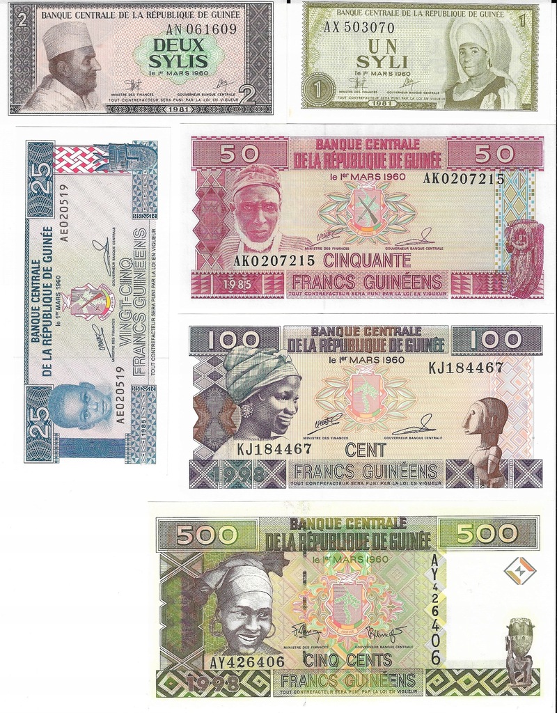 Gwinea zestaw banknotów