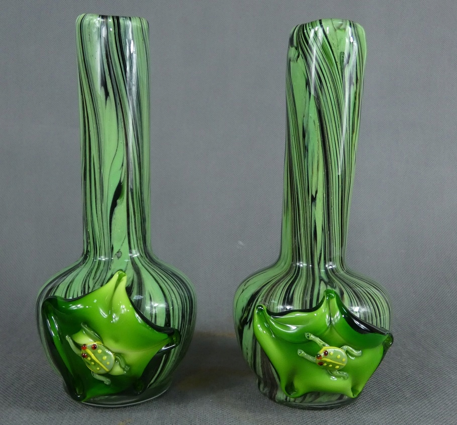 Para WAZON flakon szkło MURANO żaba na liściu figurka 22 cm