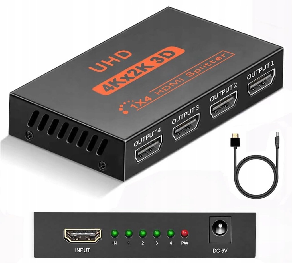 Rozdzielacz HDMI, 1 wejście, 4 wyjścia, 4K, rozdzielacz 1x4, 3D Full HD HIT