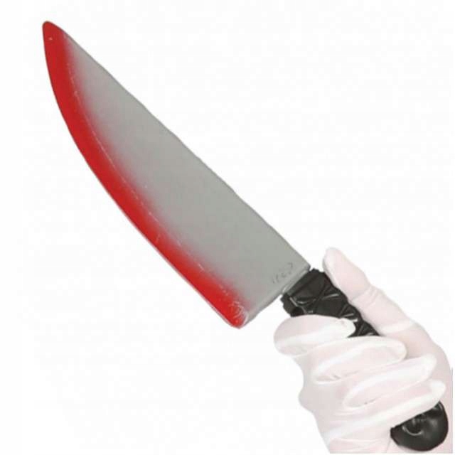 plastikowy NÓŻ mordercy z KRWIĄ Halloween 37 cm