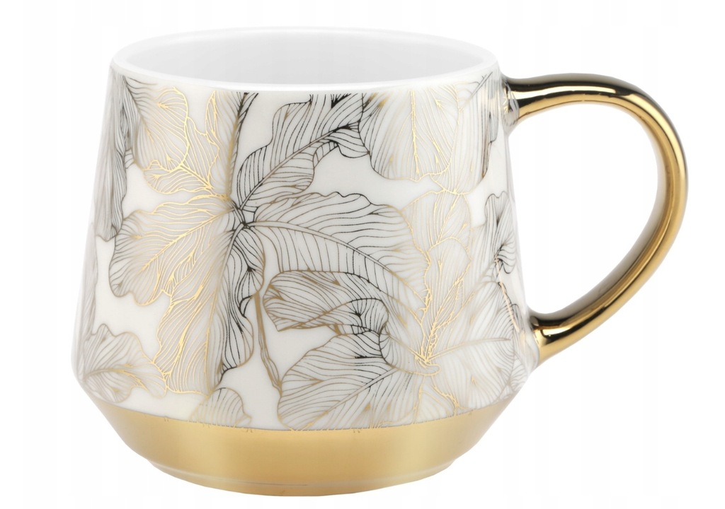 KUBEK JUNGLE RAVI GOLD COLLECTION porcelana 450ml DUŻE LIŚCIE