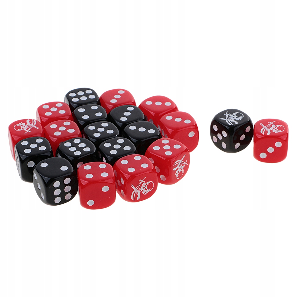 20 Pieces 16mm D6 Dice Six Sided Die Black+Red with White Numbers for