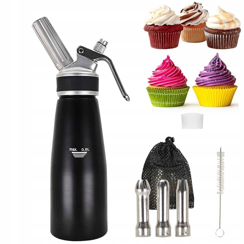 500ML DOZOWNIK DO BITEJ ŚMIETANY SYFON DO BITEJ ŚMIETANY Z 3 KOŃCÓWKAMI