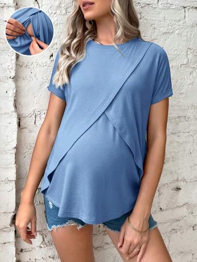 SHEIN MATERNITY BLUZKA NIEBIESKA PRĄŻKOWANA KRÓTKI RĘKAW XL 958