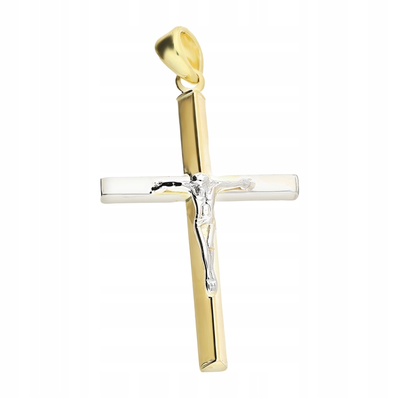 Krzyżyk złoty w dwóch kolorach z wizerunkiem Pana Jezusa próba 375 9k