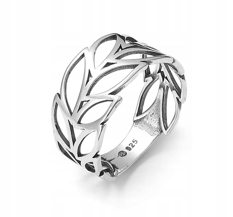 Srebrny pierścionek gładki ze worem listka R14