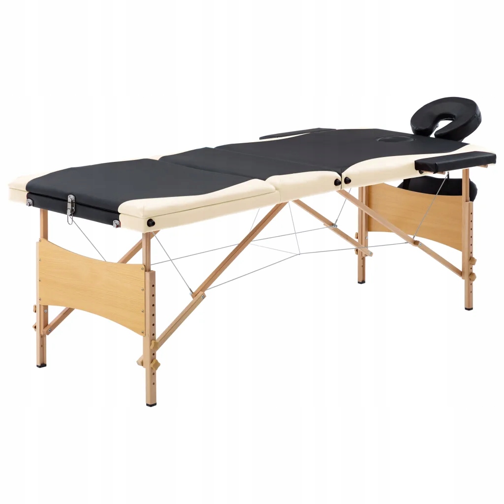 Składany stół do masażu, 3 strefy, drewniany, czar