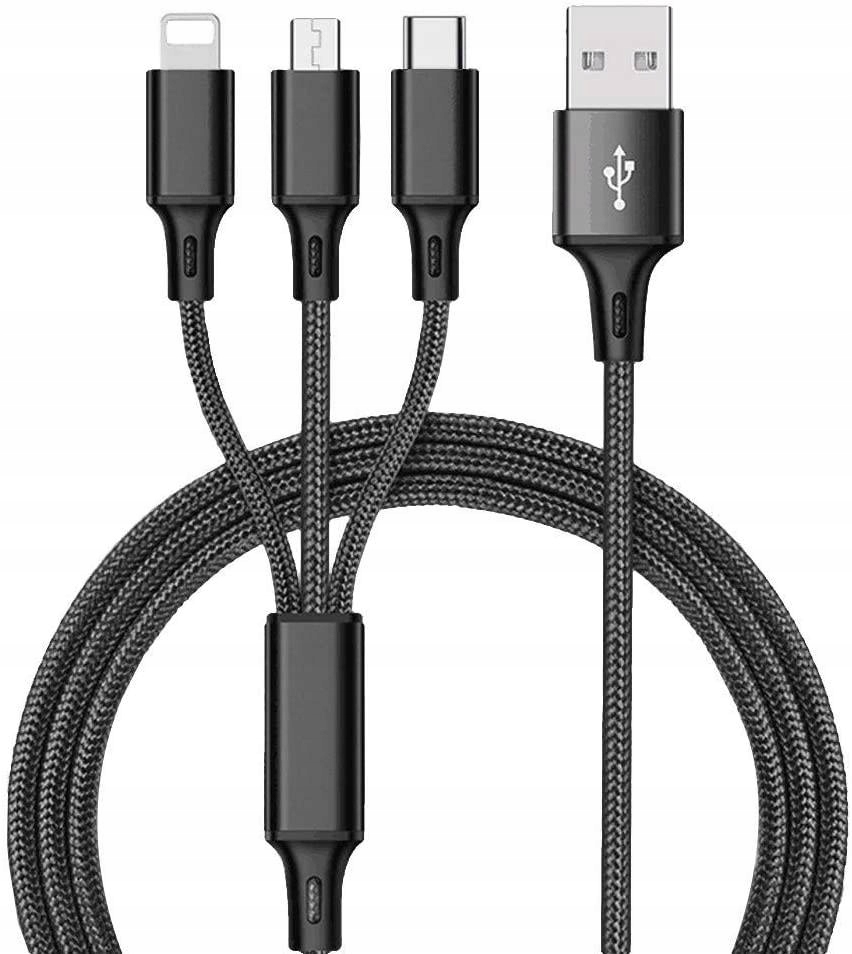 Kabel USB 3w1 2.4A 1.2m Micro USB + Typ C USB-C +