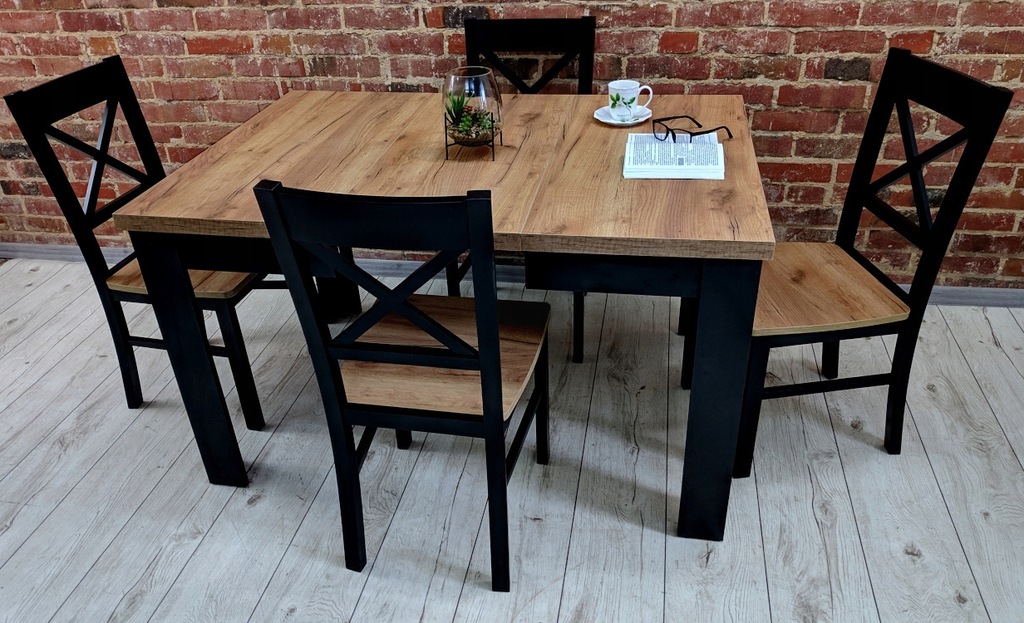 Stół 80x80/160 kwadratowy 4 krzesła drewniane loft - 13309727039 ...