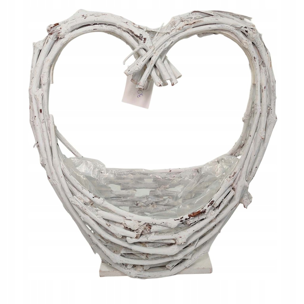 Koszyk wiklinowy serce białe L001