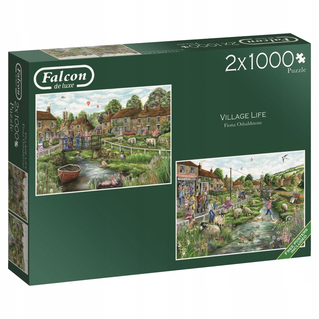 THE VILLAGE SPORTING GREENS Brand New Falcon DeLuxe 2x1000 Piece Jigsaw Puzzles 
