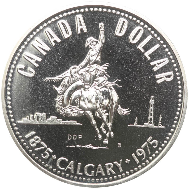 Kanada, 1 dolar 1975, 100 lat Calgary, srebro, certyfikat