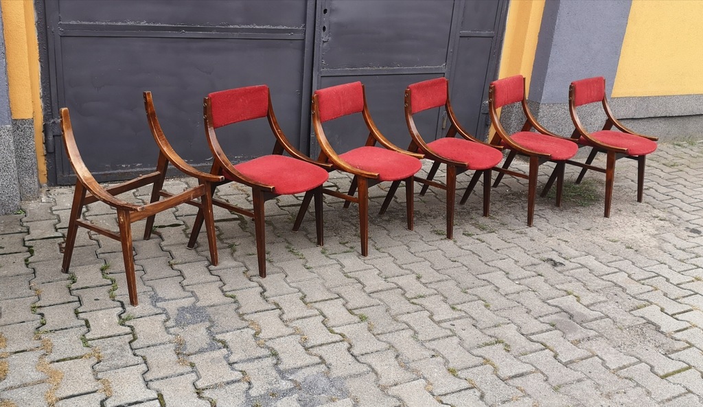 6 Krzeseł Skoczek - polski Design PRL '60