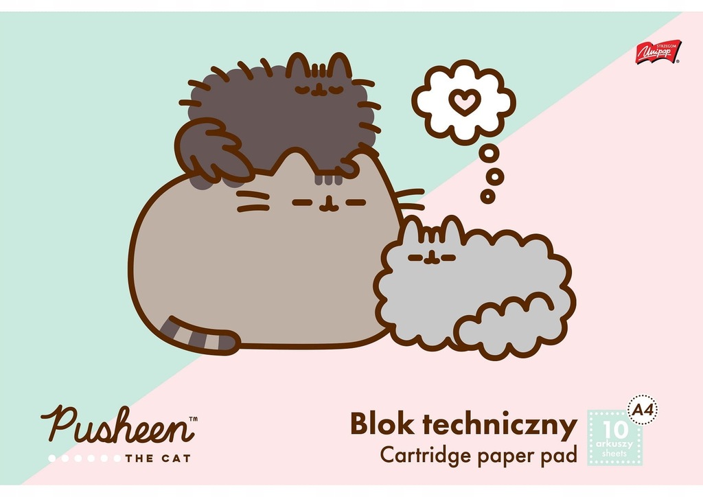 Blok techniczny biały A4 10 kartek PUSHEEN Kot