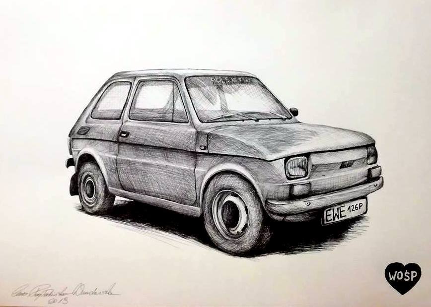 Plakat A2 duzy rysunek Fiat 126p Maluch  50x70cm