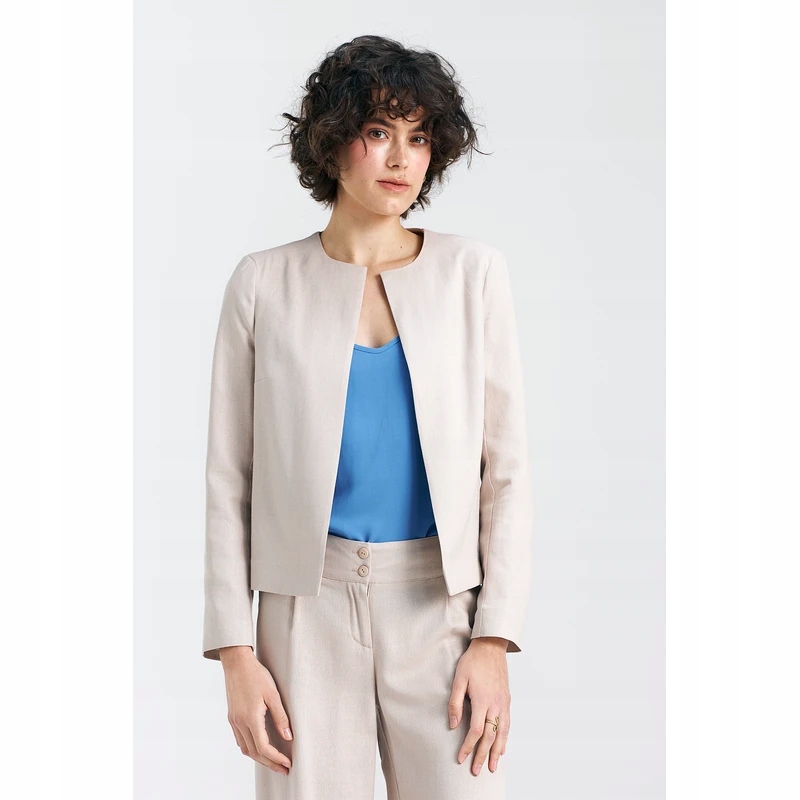 Żakiet typu chanel, lniany - beż - Z54