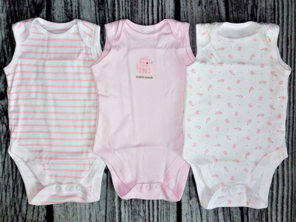 NOWE 68 Mothercare 3pak body bez rękawów KACZUSZKI