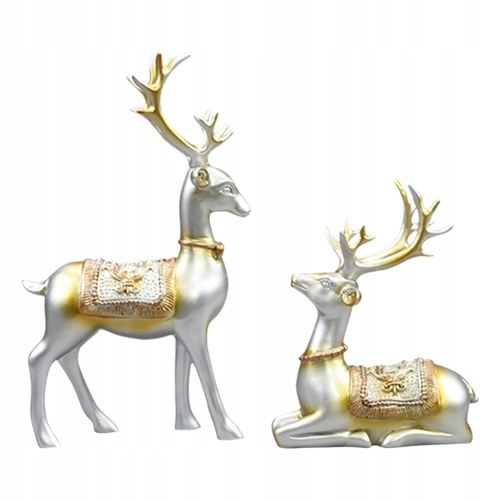 2 Pieces Resin Reindeer Sculpture, Elk Silver