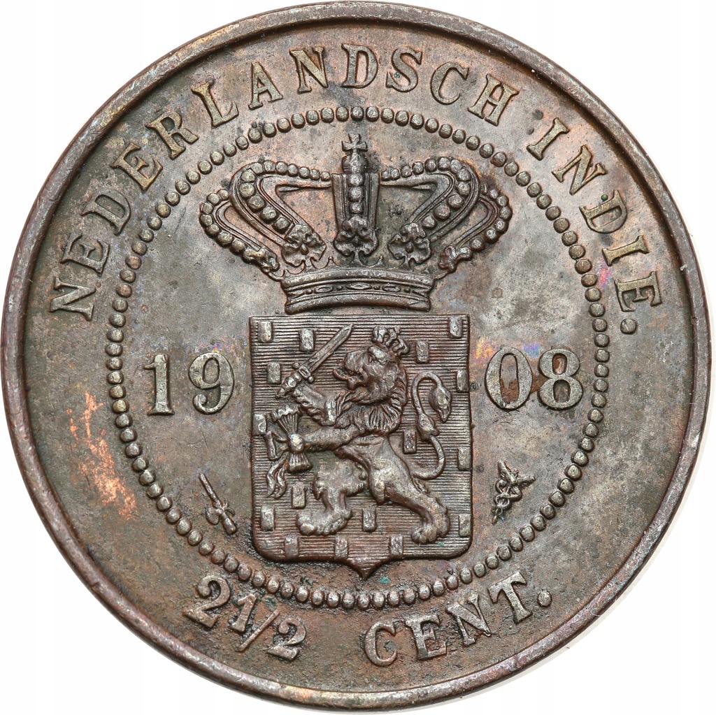 Indonezja 2 1/2 cents 1908 st.2