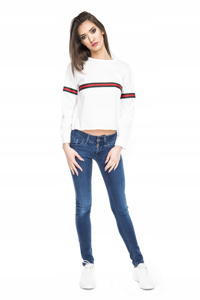 bluza crop t-shirt longsleeve strips paski biała